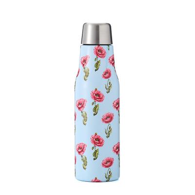 China Double Wall PORTABLE Stainless Steel Vacuum Insulated Flask Bottle With Lid Flower Pattern Milk Bottle for sale