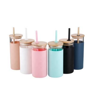 China WITH LID 30% Off Lid Laser Logo Stock 750ml Silicone Cover Glass Eco-Friendly Bamboo Single Wall Mug With Stainless Steel Straw for sale