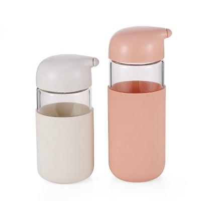 China BPA Free Viable Wide Mouth Glass Water Bottle Tumbler With Silicone Handle Protective Lid Travel Glass Mug for sale