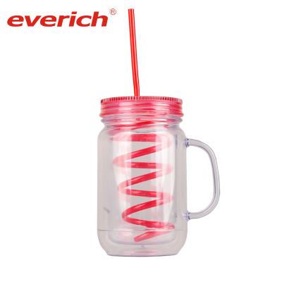 China Wholesale Viable Custom 20oz BPA Free Double Wall AS Plastic Mason Jar With Straw And Plastic Handle for sale