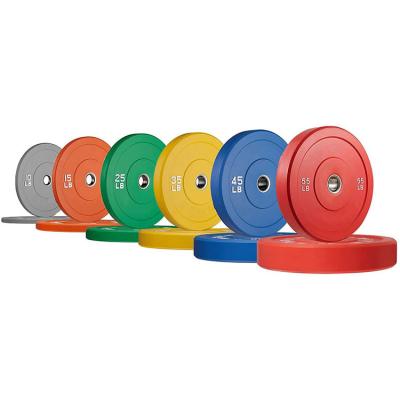 China Eco-friendly 10-55lb Fitness Gym Equipment Body Building Accessories Colored Calibrated Weightlifting Weight Bumper Plates for sale