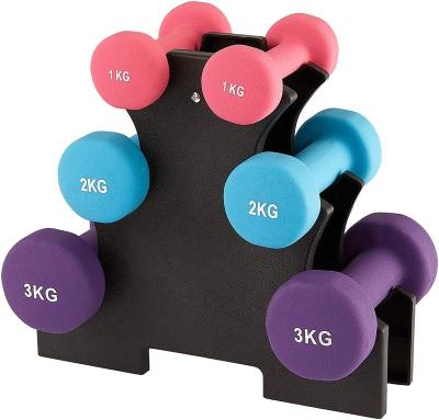 China Comfortable Fitness Griff Dumbbell Set Sporting Goods 1-4Kg Gym Dumbbell Pesas Turnhalle Hexagon Hantel Set With Rack for sale