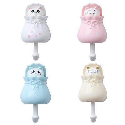 China Viable Coat Hooks Cute Lucky Bag Cat Shape Strong Punch Squishy Free Hooks Wall Coat Hook For Hanging Hats for sale