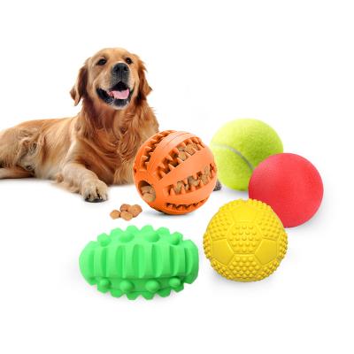 China Sustainable Interactive Goods Tennis Ball Chew Toy Ball Treat Feeder Dog Squeaky Training Rubber Ball for sale