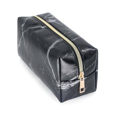 China 2 Pieces Makeup Toiletry Bag Pouch Gold Zipper Cosmetic Storage Bag Marble Pattern Water Resistant Portable Makeup Brushes Bag for sale