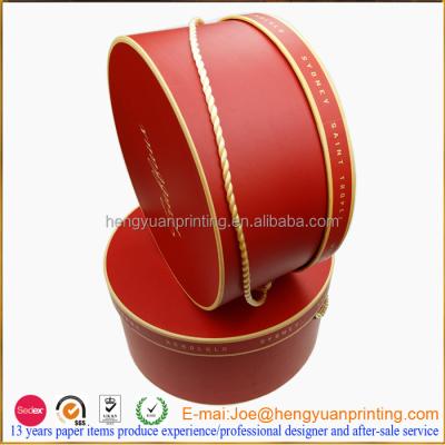 China Cardboard Round Shape Handmade Paper Hat Box With Rope Handle for sale