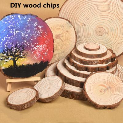 China Christmas Ornaments 2-22cm 1 Pack Thick Natural Pine Round Unfinished Wood Slices Circles With Tree Bark Log Discs DIY Crafts Wedding Party Painting for sale