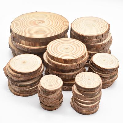 China Wooden 3-12cm Thick Natural Pine Round Unfinished Wood Cuts Circles Slices With Tree Bark Log Discs DIY Craft Rustic Wedding Party Painting for sale