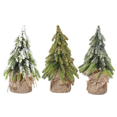 China Mini Christmas Trees Burlap Table Desk Decor PE Snow Pine Base for sale