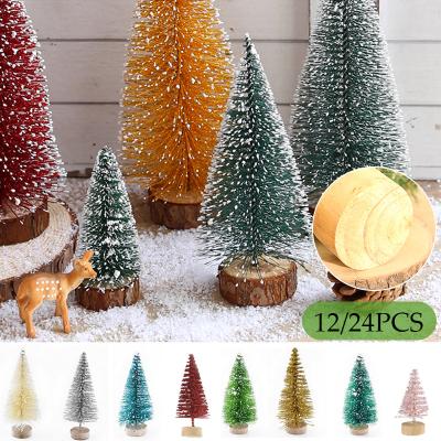 China Mini Christmas Tree Sisal Silk Cedar Table Top Decorations Small Sisal 24 Pieces Sisal Silk Mini Tree Window DIY Decorations for sale