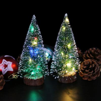 China Wooden Christmas Light Table Decorations LED Christmas Tree Decoration Green Jelly Desktop With LED Lights Pine Needles Christmas Tree for sale