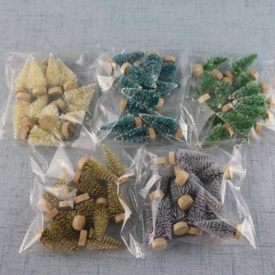 China Natural Fiber 12 Pieces Mini Christmas Tree Sisal Silk Cedar Table Top Decorations Small Christmas Tree DIY Gold Mini Tree Window Decorations for sale