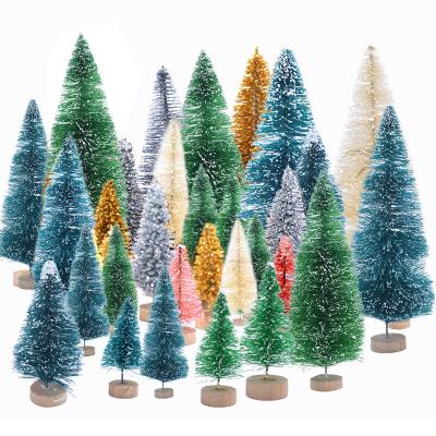 China 5pcs 5cm-12.5cm Mini Christmas Tree Gold Green PE Pine Sisal Small Placed in New Year Christmas Desktop Party Ornaments Navidad for sale