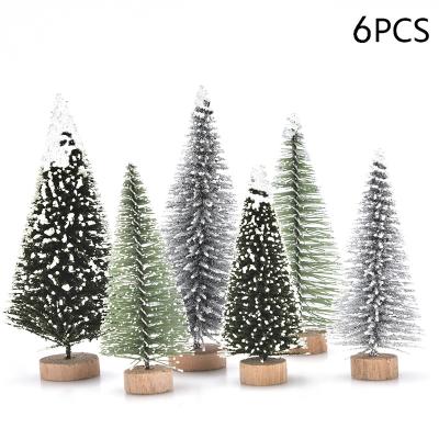 China Christmas Decoration 1/5/6 Pcs Miniature Artificial Christmas Tree Sisal Snow Landscape Architecture Small Trees For Christmas Crafts Table Decor for sale