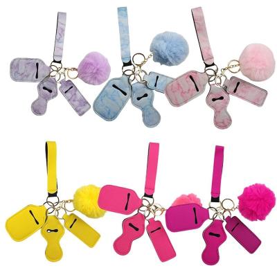 China Souvenir Gifts Promotion Lilangda Design Manufacture Hot Selling Multi Colors Blow Ball Key Ring Women Pink Pompom Safety Self Defense Key Chain Key Chain Set for sale