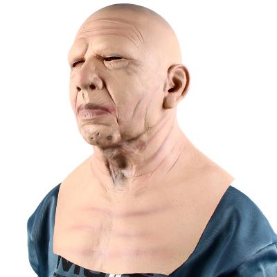 China Eco-friendly Old Man Mask Theme Party Cosplay Aged Costume Apparel Dress Headgear Latex Realistic Bald Props for sale