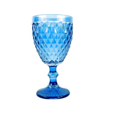 China Decorative Crystal Wine Dining Fine Viable Diamond Glasses Bule Glass Goblets for sale