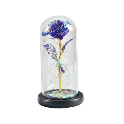 China Fashionable Gift Gold Foil Flower Colorful Led Light Galaxy Rose Light in Glass Dome Wood Base for Valentine's Day Gift for sale