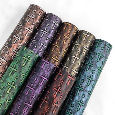 China Waterproof Metallic Vintage Embossed Vinyl Fabric Cross Pattern Synthetic Bump Texture Faux Leather For Sewing Project for sale