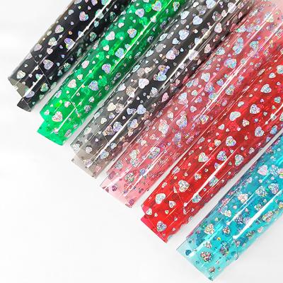 China Waterproof 50*120cm Sparkle Heart Glitter PVC Clear Film Roll For Making Cosmetic Bag for sale