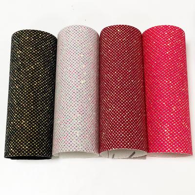 China 8x47 Inch Waterproof Twill Backing Thick Lace Mesh Diamond Glitter Faux Leather Roll For Making Bag Cover for sale