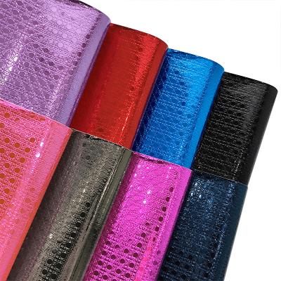 China Waterproof 30x135cm Roll Laser Mirror Metallic Reflective Geometric Faux Leather Roll For Making Badge Bag for sale