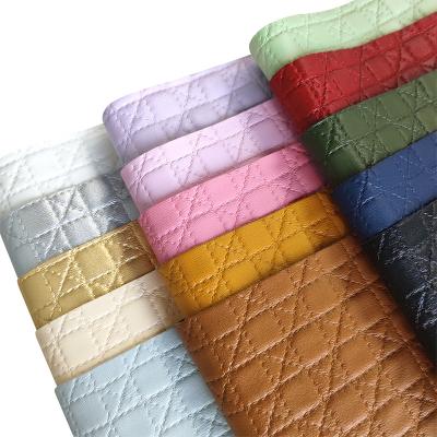 China Wholesale Abrasion-Resistant Solid Color Square Cross Emboss Soft Synthetic PU Leather Sheet Fabric For Sofa Car Seat Case Notebook for sale