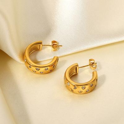 China TRENDY Stainless Steel Hoop Earring Jewelry 18K Gold Diamond C Shape Earring Women Stud Earrings for sale