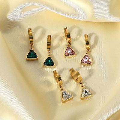 China Trendy Gold Triangular Cubic Gemstone Jewelry Gift 14K Stainless Steel Zircon Women Circle Circle Earring Earring Jewelry for sale