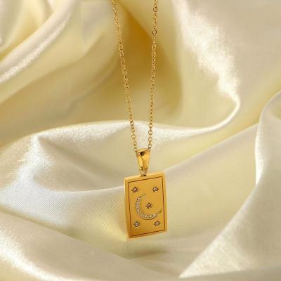 China TRENDY Hot Selling Simple Zircon Star Moon Square Necklace 18k Gold Plated Stainless Steel Women Places Stainless Steel Jewelry for sale