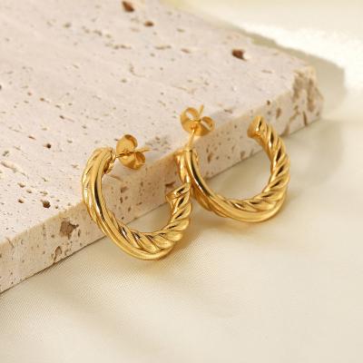 China TRENDY Earrings Twist Shining Cross C Shape Metal Round Drop Earrings Women 316L Stainless Steel Hoop Earrings for sale