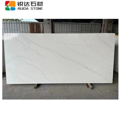 China Scratch Resistance / High Temperature Resistance RUIDA Stone 2cm Vanity Countertop Carrara White Paper Match Slab Artificial Jumbo Quartz Slab for sale