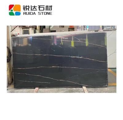 China Scratch Resistance / Artificial Quartz Stone Calacatta New Arrival Stlaurent Black Calacatta Resistance RUIDA Quartz Stone High Temperature Black Stone Big Slabs for sale