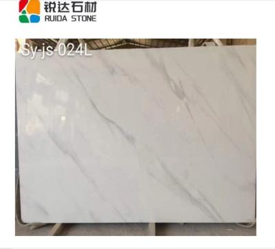 China RUIDA Modern Artificial STONE Inkjet Calacatta Marble White Stone Slab For Office Table Top TV Background Flooring for sale