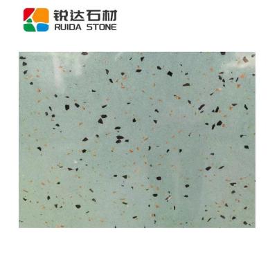 China RUIDA Stone Cheap Price Modern Stone Terrazzo Artificial Tea Green Color Slab For Kitchen Counter Tops Table Tops Office Tiles for sale