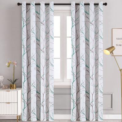 China 2021 new blackout branch bird pattern printing blackout curtain polyester printed curtain for balcony bedroom for sale