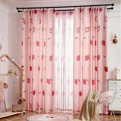 China Blackout Blackout Curtain Girl Princess Style Cute Strawberries Pattern Blackout Curtain for Kids Bedroom for sale