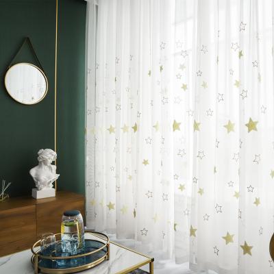 China Nordic Translucent Ready Made Blackout Curtain Gauze Star Embroidery Pattern Children's Curtain For Bedroom for sale