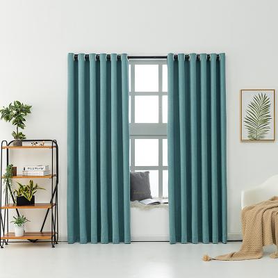 China Cheap Simple Green Double Sided Perforated Bedroom Blackout Curtains Blackout Hemp Solid Curtains Polyester for sale