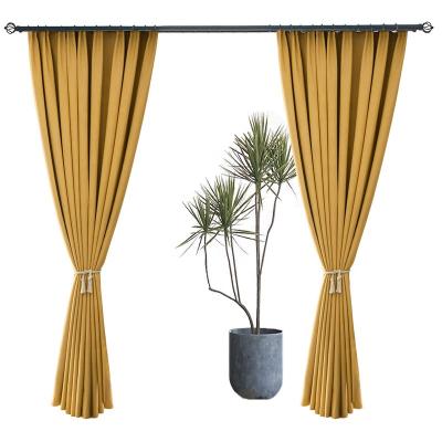 China Blackout Solid Color Good Opposite Linen Curtains Thermal Insulated Ready Made Finish Yellow Curtains With Hooks for sale