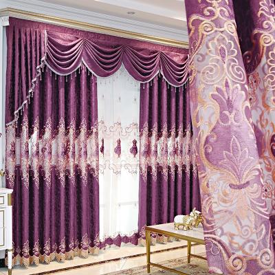 China European Luxury Blackout Chenille Embroidered Blackout Curtain Supplier Embroidery Ready Made Home Fabric Blackout Curtains for sale