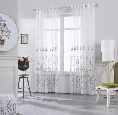 China White Blackout Tulle Curtains For Living Room Modern Decoration Leaves Embroidered Sheer Voile Kitchen Sheer Curtain for sale