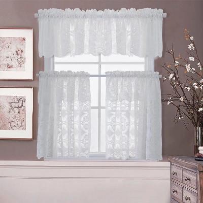 China Factory Price Blackout Sheer Curtains In Kitchen Wholesale High Quality Short White Lace Curtains With Drapes for sale