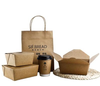 China Recyclable Recycle Food Grade Container Brown Paper Bags Fast Food Take Away Kraft Paper Packaging Box for sale