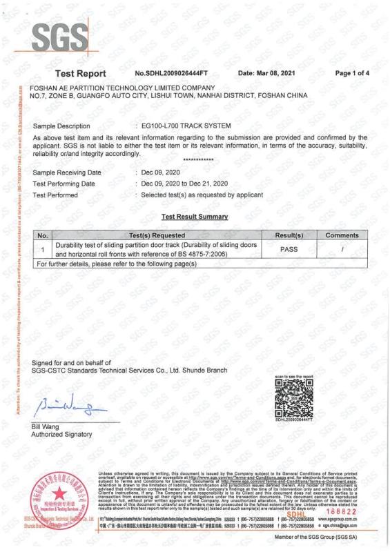 EG100-L700 Test Report - FOSHAN AE PARTITION TECHNOLOGY LIMITED COMPANY