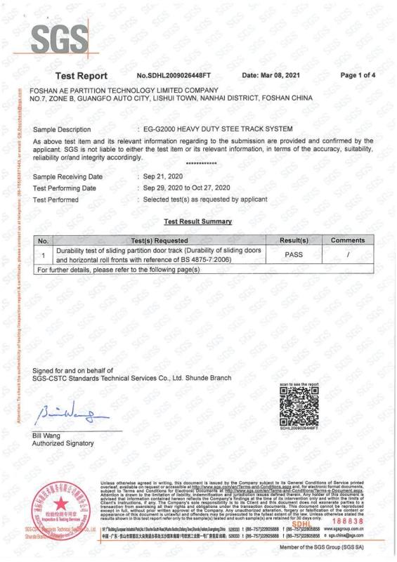 EG-G2000 Test Report - FOSHAN AE PARTITION TECHNOLOGY LIMITED COMPANY