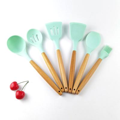 China HYRI Sustainable Wholesale Custom Wooden Handle Kitchen Cooking Tools Silicone Utensil Set for sale