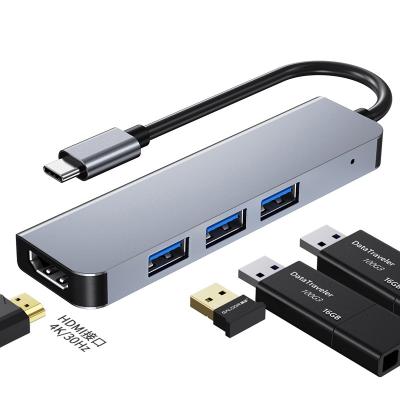 China Aluminum Alloy+ABS Type 4 in1 USB C Hub Adapter with 4K USB3.0 HDMI-Compatible for Huawei Lenovo Laptop Mac Book USB-C Dock Hub for sale