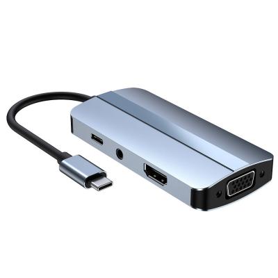 China New 7 in1 USB Aluminum Alloy+ABS Type C Hub Adapter with 4K HD-MI VGA Audio PD USB3.0 for MacBook Huawei Lenovo USB-C Dock for sale