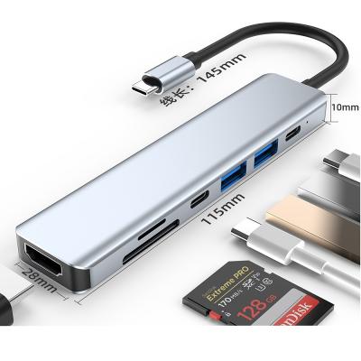 China Aluminum Alloy + ABS 7 in1 USB Type C Hub Adapter with 4K HD-MI USB3.0 SD TF Card Reader PD for MacBook Huawei Lenovo USB- Dock VS for sale